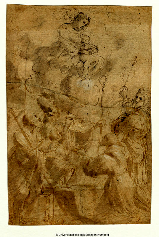 Giovanni Francesco Barbieri (Il Guercino), Madonna mit dem Jesusknaben und vier Heiligen