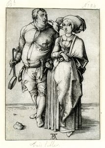 Albrecht Dürer, Der Koch und sein Weib, 1496/97, Kupferstich, 11 x 7,8 cm, Kunstsammlungen der Stadt Nürnberg