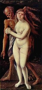 Hochformatiges Gemälde des Hans Baldung Grien, Der Tod und das Mädchen