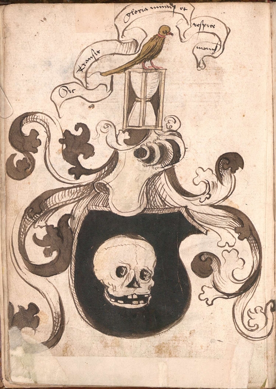 Wappen des Todes, Wernigeroder Schaffenhausensches Wappenbuch, ca. 1475-1500. Bildnachweis: Münchner DigitalisierungsZentrum/Bayerische Staatsbibliothek.