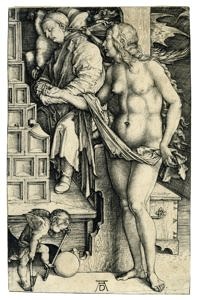 Albrecht Dürer: Der Traum des Doktors, um 1498, Kupferstich, 18,3/18,4 x 11,8 cm, Kunstsammlungen der Stadt Nürnberg