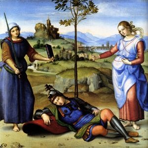 Raffael, Der Traum des Ritters, ca. 1504, Gemälde