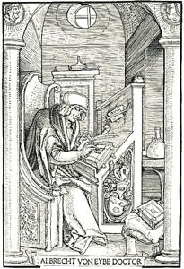 Hans Schäufelein, Autorenbildnis des Albrecht von Eyb (= Titelbild zu Spiegel der Sitten von Albrecht von Eyb), 1511