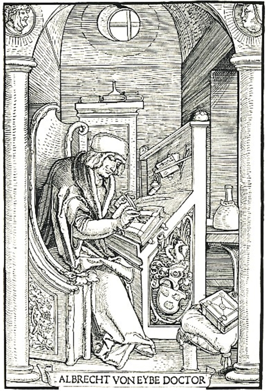 Hans Schäufelein, Autorenbildnis des Albrecht von Eyb (= Titelbild zu Spiegel der Sitten von Albrecht von Eyb), 1511. Bildnachweis: Wikipedia.