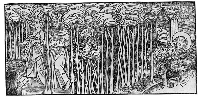 Illustration zu Anton Kobergers, Leben der Heiligen. Nürnberg 1488. Bildnachweis: Husband, T.: The Wild Man. Medieval Myth and Symbolism. 1980, S. 106.
