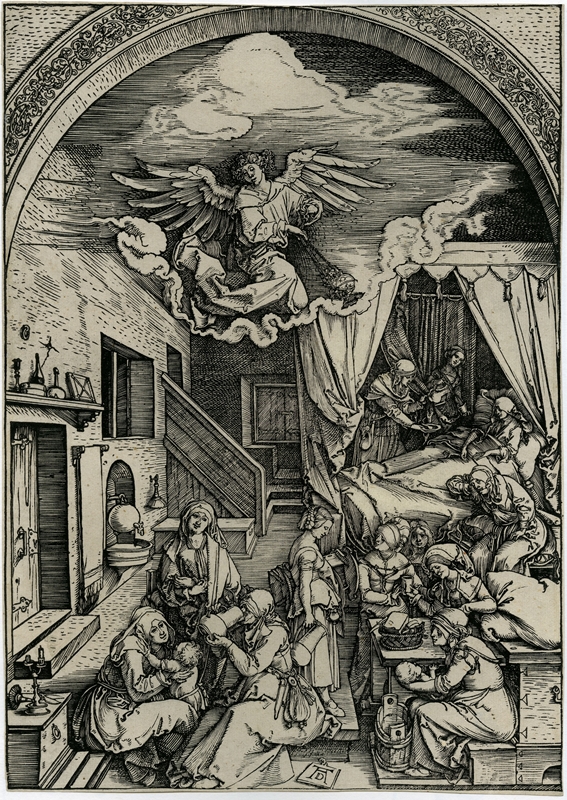 Albrecht Dürer, Das Marienleben: V. Die Geburt Mariens, genannt „Die Wochenstube“, um 1503. Bildnachweis: Kunstsammlungen der Stadt Nürnberg.