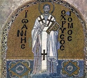 Abbildung zeigt ein Mosaik von Johannes Chrysostomus in der Hagia Sophia in Istanbul.