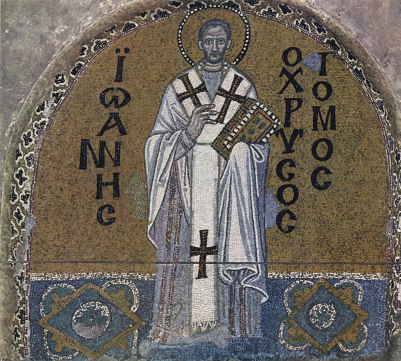 o.N.: Johannes Chrysostomus. 9.Jh, Mosaik. Istanbul, Hagia Sophia. Bildnachweis: Wikipedia.