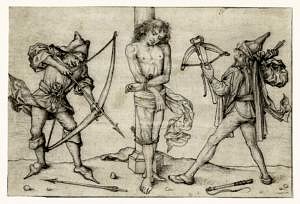 Hausbuchmeister, Der Heilige Sebastian mit Schützen, 1475/80