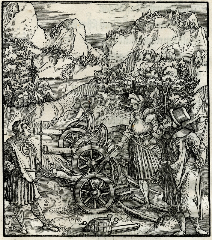 Hans Schäufelein, Theuerdank beim Zünden einer Kanone, 1519. Bildnachweis: Kunstsammlungen der Stadt Nürnberg.