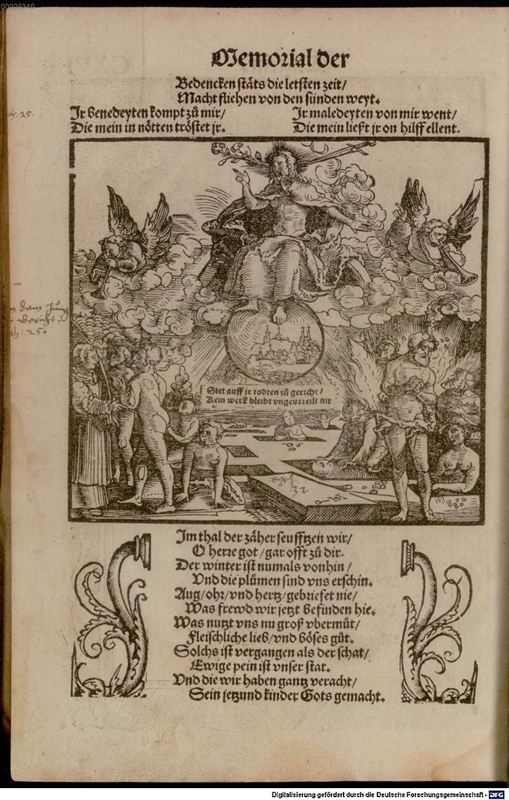 Hans Schäufelein, Das Jüngste Gericht, 1534. In: Johann von Schwarzenberg, „Der Teütsch Cicero“, fol. 117v. Bildnachweis: Münchener DigitalisierungsZentrum/Bayerische Staatsbibliothek.