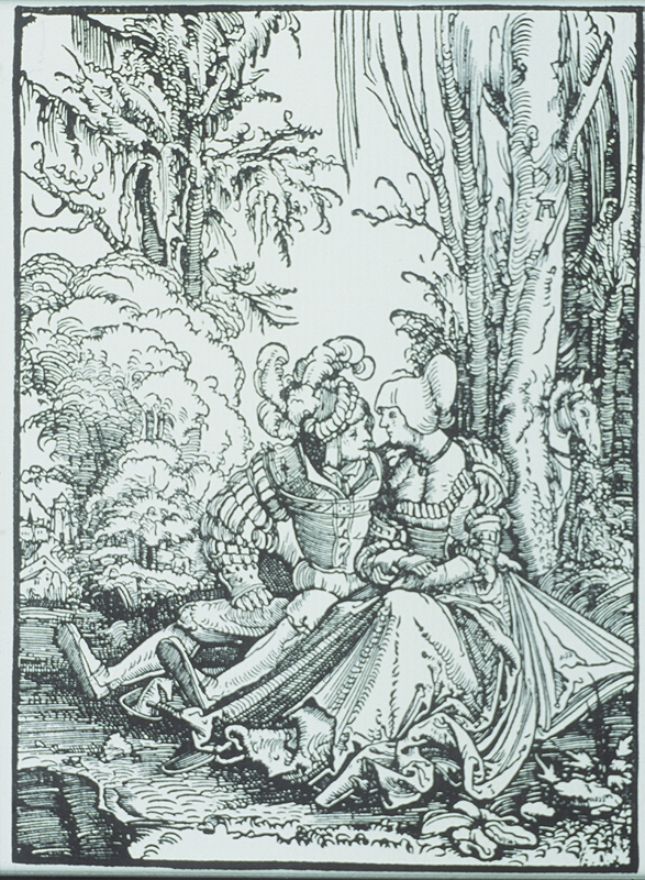 Albrecht Altdorfer, Das Liebespaar, 1511. Bildnachweis: Prometheus Bildarchiv (dort nach: Geisberg, M.: Der Deutsche Einblatt Holzschnitt in der ersten Hälfte des XVI. Jh., 1926, S. 23, Abb. VII, 2; Kat.Nr. 43.)