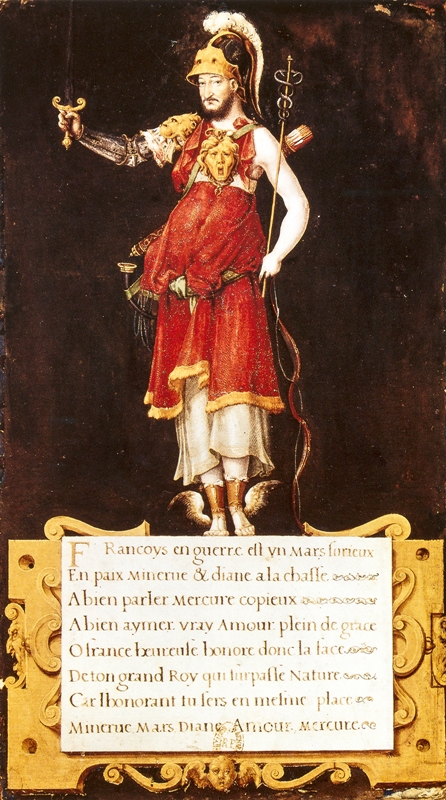 Anonym, Franz I. allegorisch verkleidet, o. J. Bildnachweis: Prometheus Bildarchiv (dort nach: Musée National de France (Hrsg.): Livres d‘hoeurs royaux. La peinture de manuscrits à la cour de France aus temps de Henri II. Kat. Ausst. 1993, S. 31.)