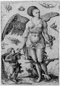 Daniel Hopfer, "Frau Venus" mit Amor und Teufel, um 1512