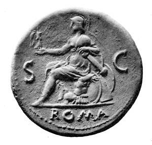 Römische Silbermünze mit der Darstellung der Roma