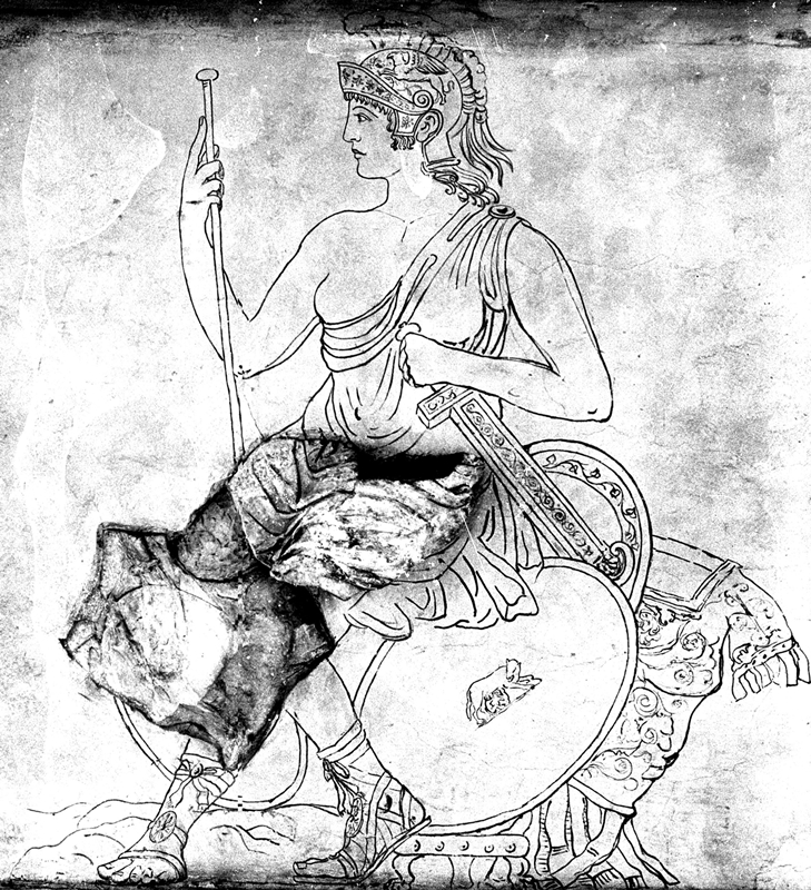 Ara Pacis Augustae in Rom, Relief, Detail: Darstellung der Roma (Fragment und gezeichnete Ergänzung), 13.-9. Jh. v. Chr. Bildnachweis: Prometheus Bildarchiv (dort nach: