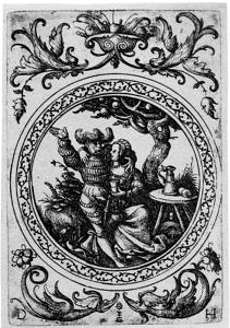 Daniel Hopfer, Ein Soldat umarmt eine Frau in einem Tondo, um 1515-1517