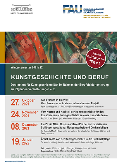 Plakat zu Kunstgeschichte und Beruf im WiSe 21-22