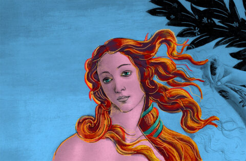 Detailausschnitt der Venus von Sandro Botticelli mit Umgestaltung durch Tatjana Sperling