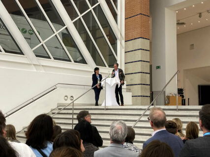 Prof. Dr. Anna Schreurs-Morét und Prof. Dr. Daniel Hess beim Museumsabend im Germanischen Nationalmuseum