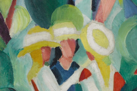 Ausschnitt aus dem Gemälde "Drei Mädchen mit gelben Strohhüten" von August Macke