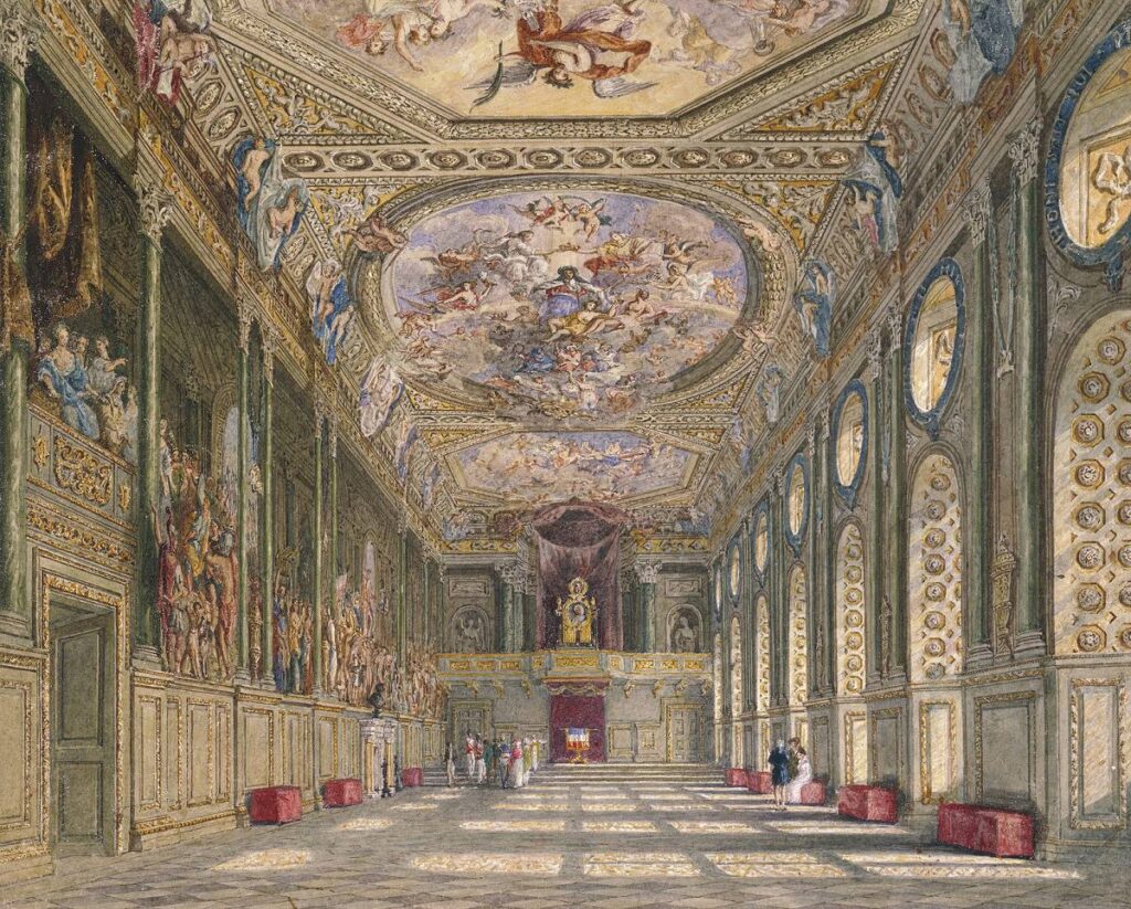 Die reich verzierte St. Georges Hall in Windsor Castle, pompöse Deckengemälde