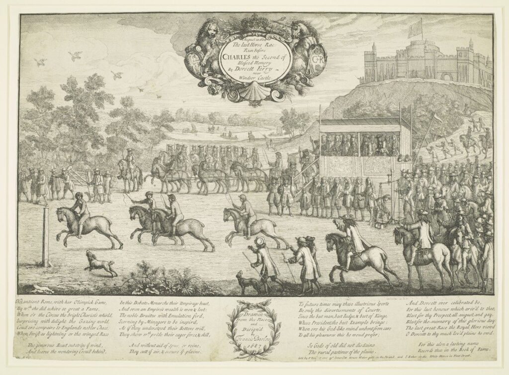 Pferderennen mit dem König im Publikum