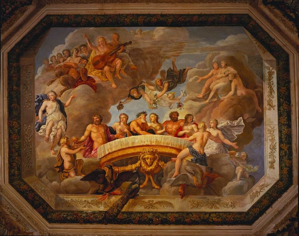 Mythologische Götter zusammen an und um einen großen Tisch